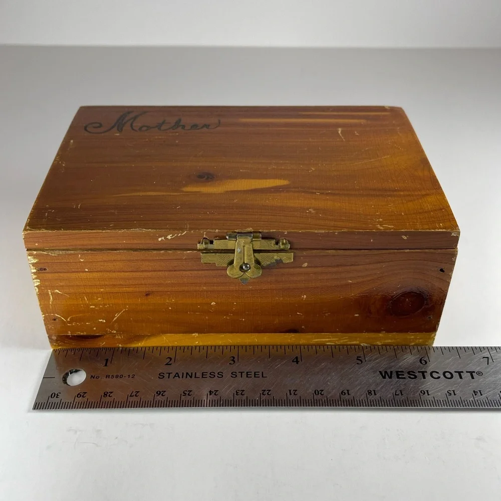 Vintage wooden cedar “Mother” jewelry box